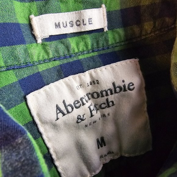 Abercrombie Fitch Shirt Mens Medium Blue Green Button Down Muscle Fit Preppy - Picture 9 of 9